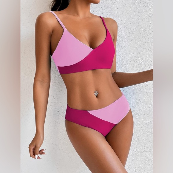 Modihito Women's Solid Spaghetti Strap Bralette Bikini Set Two Piece Swimsuit - Picture 4 of 7